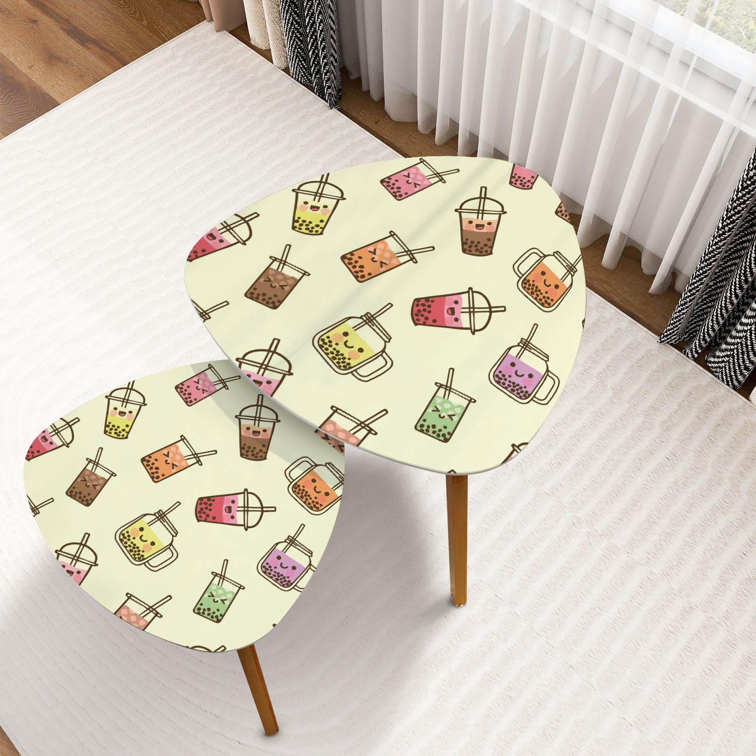 Triangle Nesting Coffee Table Set of 2 Bubble milk tea funny seamless ...