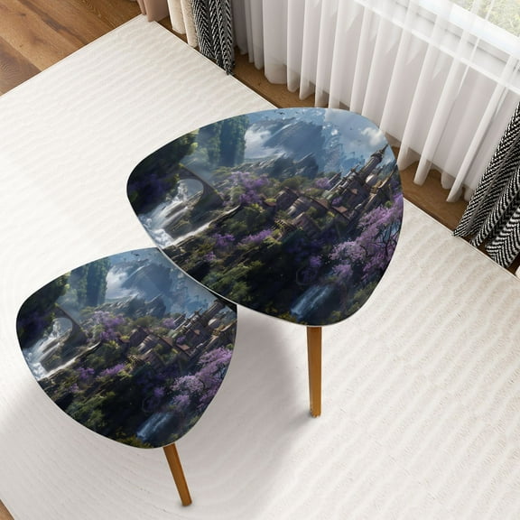 Triangle Nesting Coffee Table Set of 2 Dreamy Architecture Castle Children s Room Warm Welcoming Cartoon Pink End Table Modern Minimalist Side Table Set for Living Room Bedroom