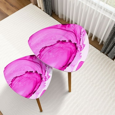 Triangle Nesting Coffee Table Set of 2 Girlish Alcohol Ink Purple Wet Neon Fun Magenta Decorative End Table Modern Minimalist Side Table Set for Living Room Bedroom