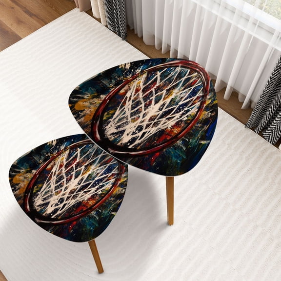 Triangle Nesting Coffee Table Set of 2 Graffiti Basketball Street Pop Inspirational Sports Hoop White Net End Table Modern Minimalist Side Table Set for Living Room Bedroom