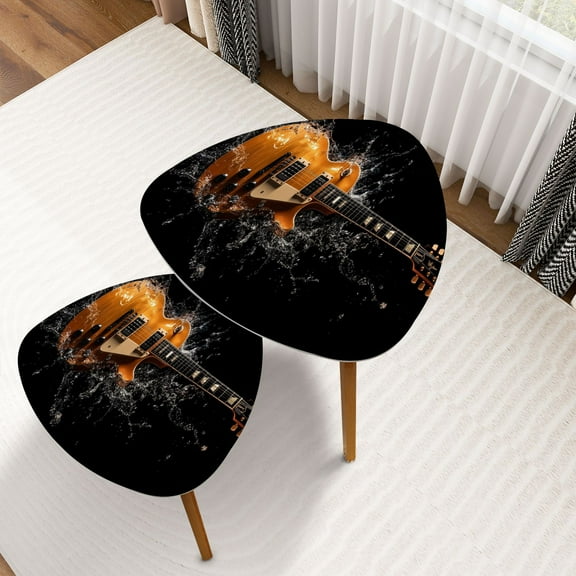 Triangle Nesting Coffee Table Set of 2 Guitar Music Electric Water Splash Reflections Contrast Texture End Table Modern Minimalist Side Table Set for Living Room Bedroom