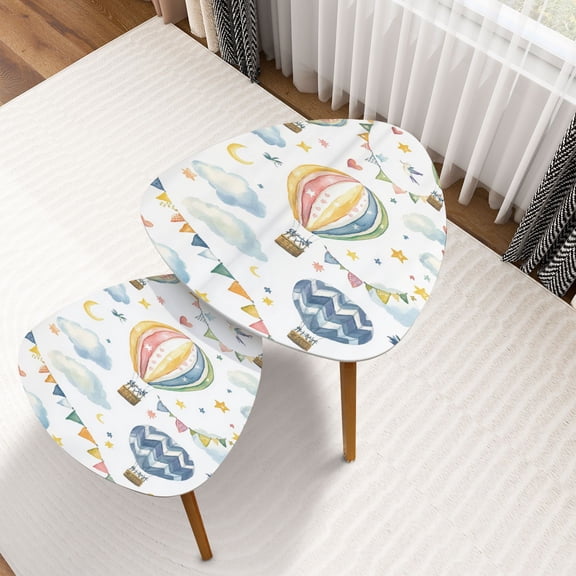 Triangle Nesting Coffee Table Set of 2 Hot Air Balloon Stars Clouds Balloon Colorful Kites Rainbow Hot Air End Table Modern Minimalist Side Table Set for Living Room Bedroom