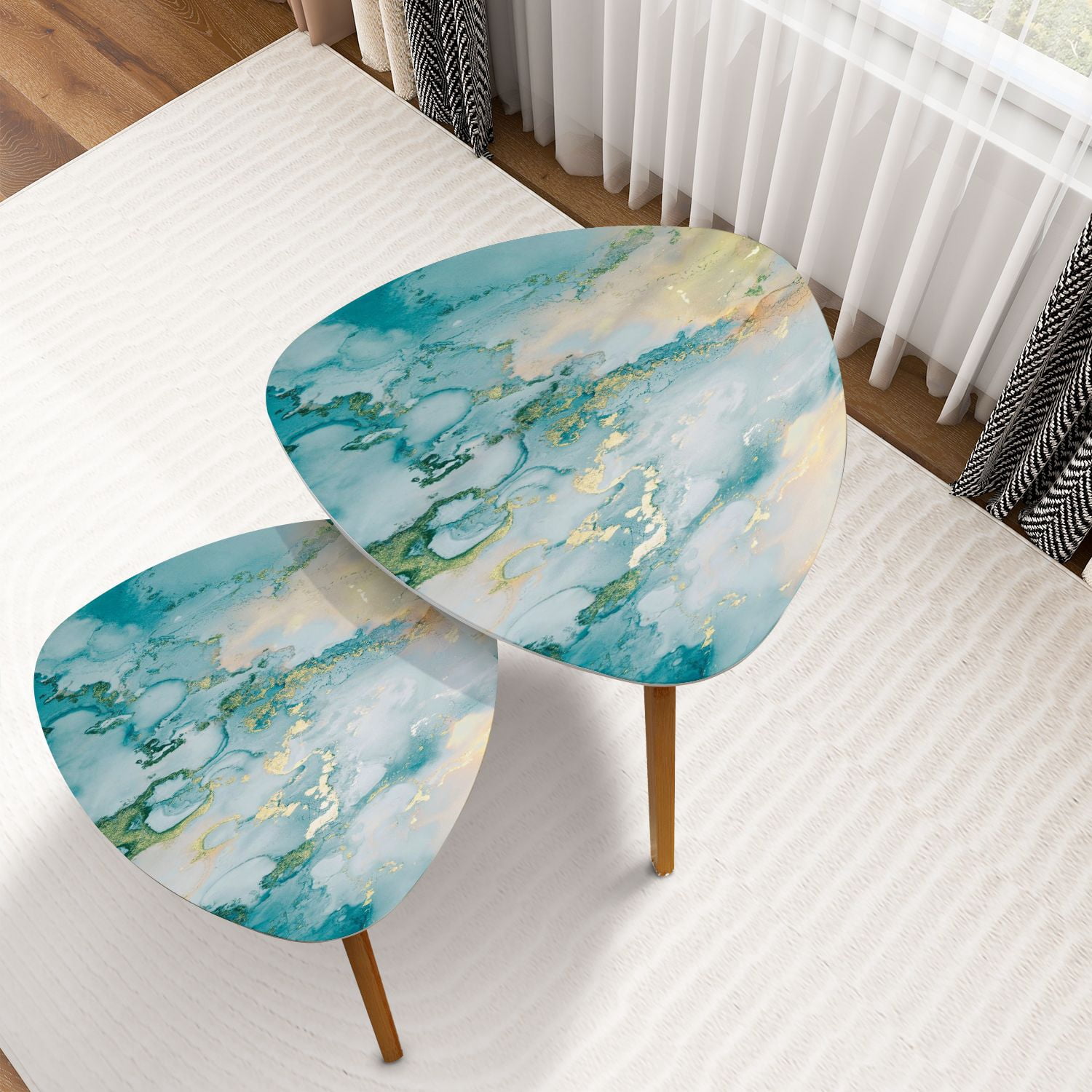Ink Table Triangle Nesting Coffee Table Set of 2 Luxury abstract fluid art ...