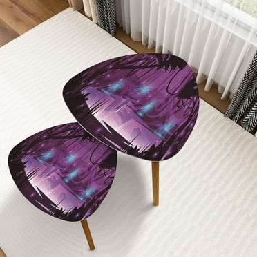 Triangle Nesting Coffee Table Set of 2 Magic forest wolves mystery silhouettes river mystical purple light End Table Modern Minimalist Side Table Set for Living Room Bedroom