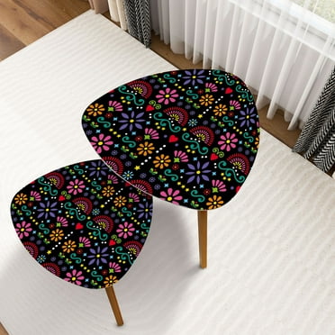 Triangle Nesting Coffee Table Set of 2 Mexican folk art seamless pattern colorful design flowers inspired by End Table Modern Minimalist Side Table Set for Living Room Bedroom