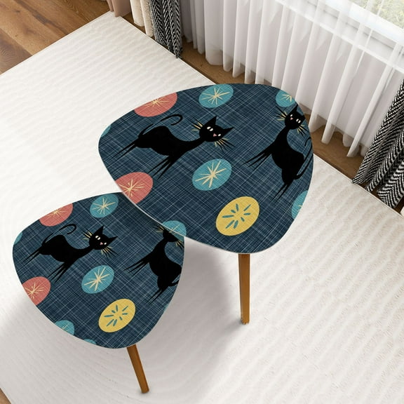 Triangle Nesting Coffee Table Set of 2 Mid Century Black Cat Retro Atomic Starburst Modern Abstract Geometric End Table Modern Minimalist Side Table Set for Living Room Bedroom