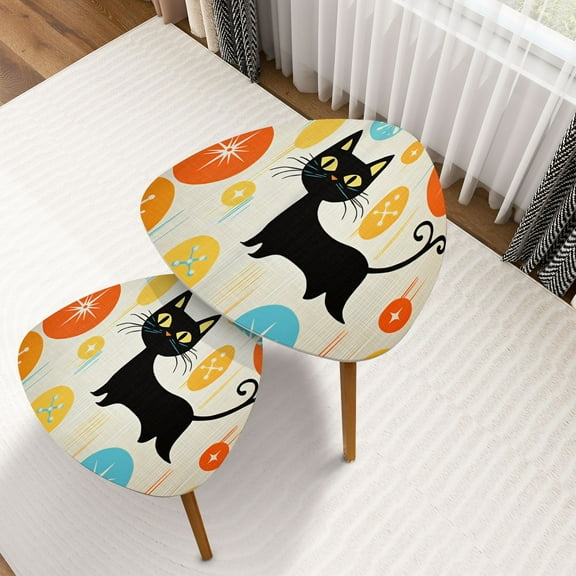 Triangle Nesting Coffee Table Set of 2 Mid Century Black Cat Retro Atomic Starburst Modern Abstract Geometric End Table Modern Minimalist Side Table Set for Living Room Bedroom