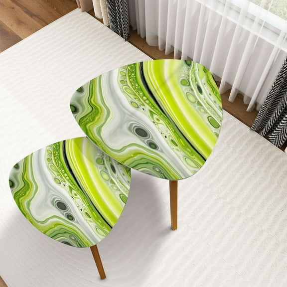 Triangle Nesting Coffee Table Set of 2 Modern Abstract Seascape Green Ocean Beach Green Flowing Lines Organic End Table Modern Minimalist Side Table Set for Living Room Bedroom
