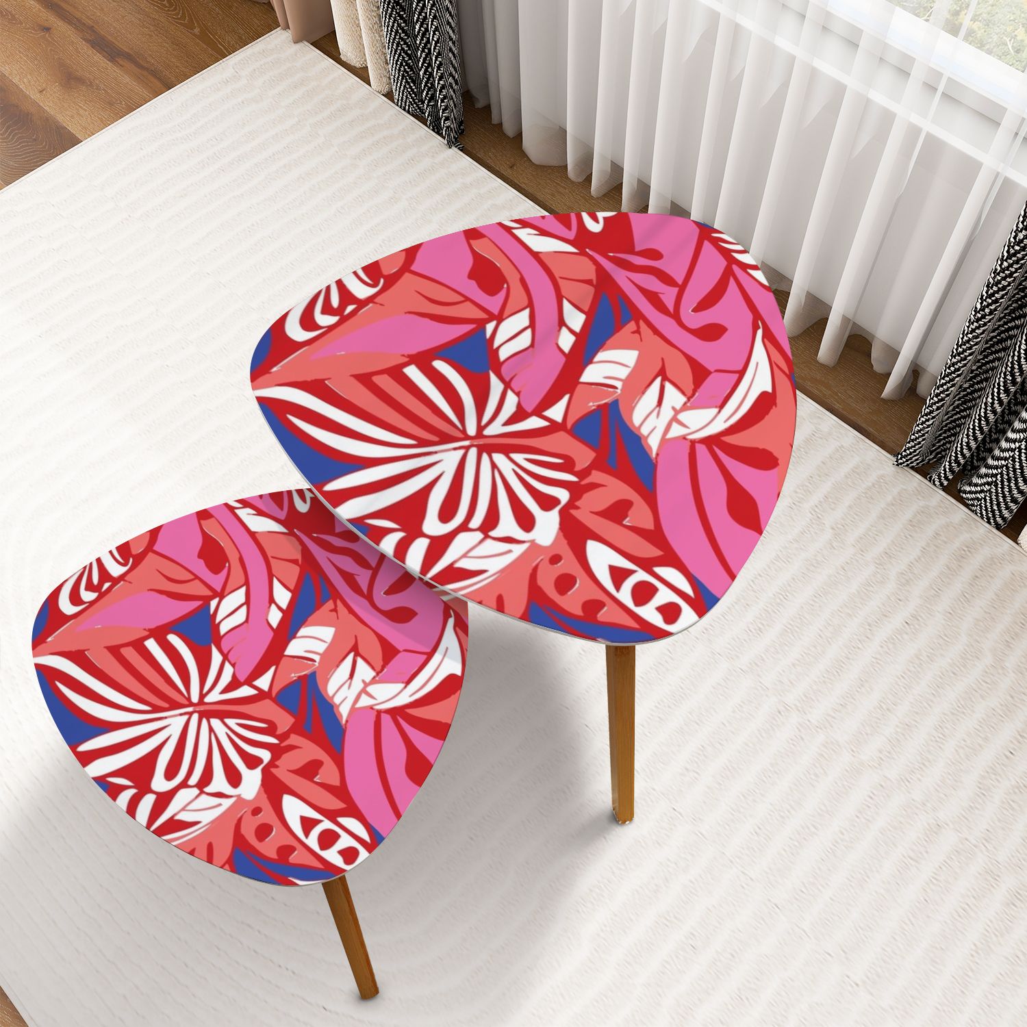 Triangle Nesting Coffee Table Set of 2 Modern colorful tropical floral ...