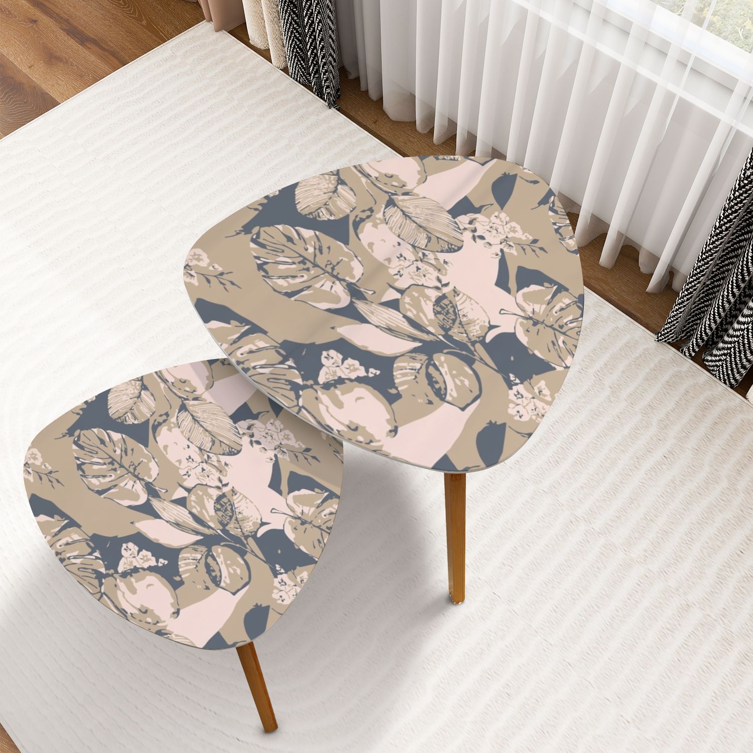 Triangle Nesting Coffee Table Set of 2 Modern colorful tropical floral ...