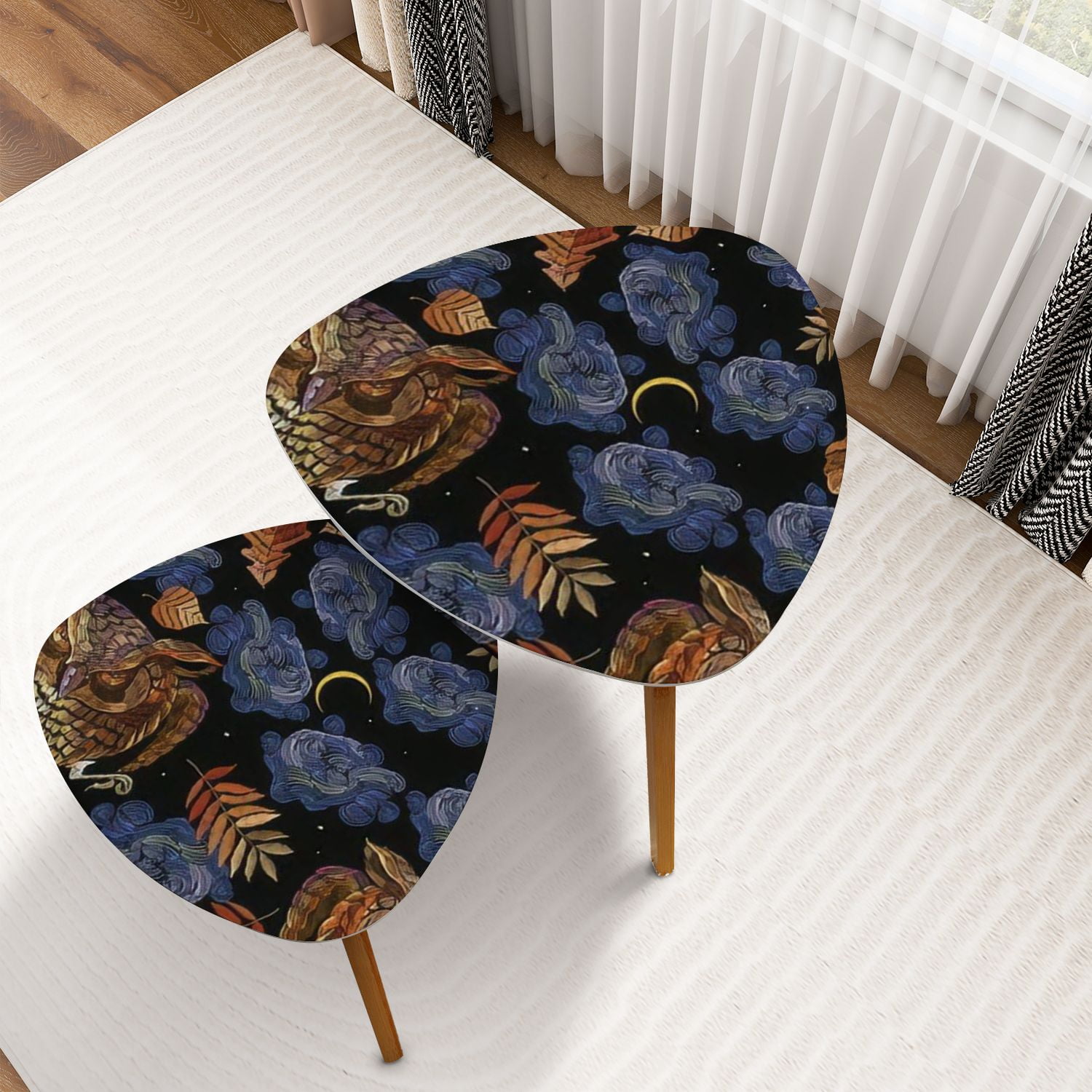 Triangle Nesting Coffee Table Set of 2 Owl autumn leaves night forest ...