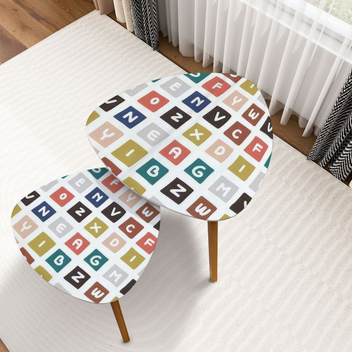 Side Table Pattern Triangle Nesting Coffee Table Set of 2 Seamless colorful letters ...