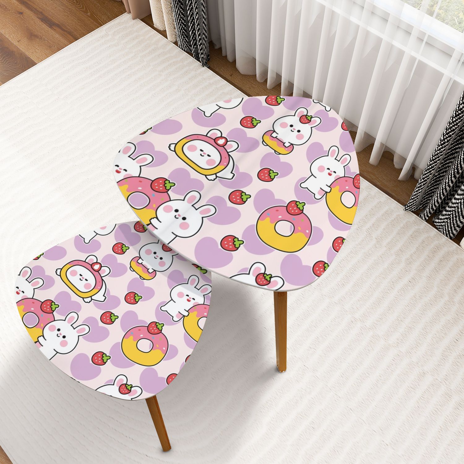 Triangle Nesting Coffee Table Set of 2 Seamless pattern cute rabbit ...