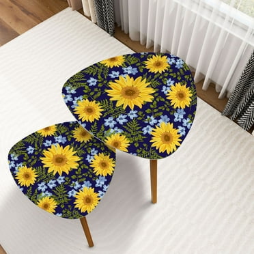 Triangle Nesting Coffee Table Set of 2 Seamless pattern sunflowers navy Ditsy decorative floral design End Table Modern Minimalist Side Table Set for Living Room Bedroom