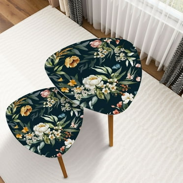 Triangle Nesting Coffee Table Set of 2 Seamless watercolor floral pattern pink blush flowers elements green End Table Modern Minimalist Side Table Set for Living Room Bedroom