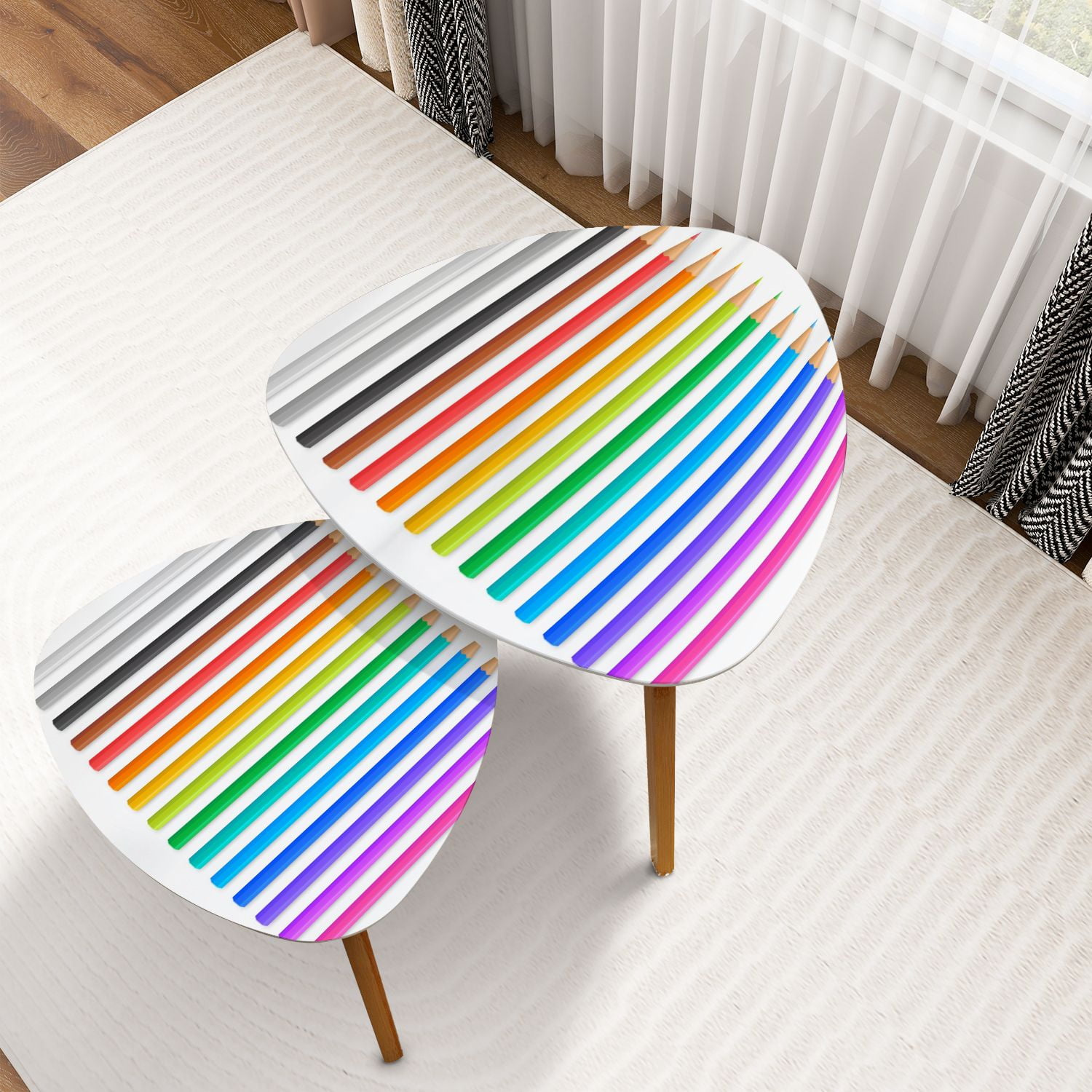 Triangle Nesting Coffee Table Set of 2 Set realistic colored pencils ...