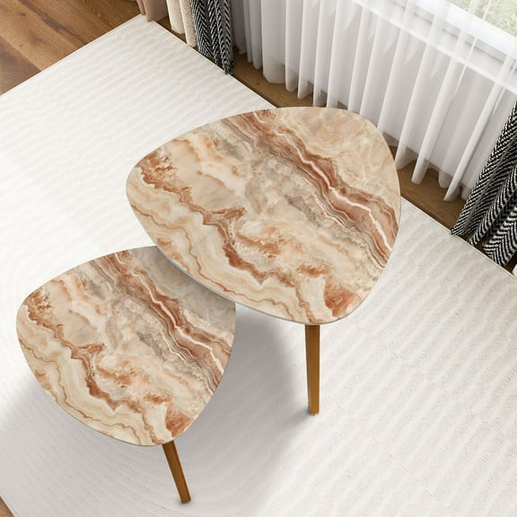 Triangle Nesting Coffee Table Set of 2 Solid Color Diy Stylish Bedroom Room Living Toilet Washroom Marble End Table Modern Minimalist Side Table Set for Living Room Bedroom