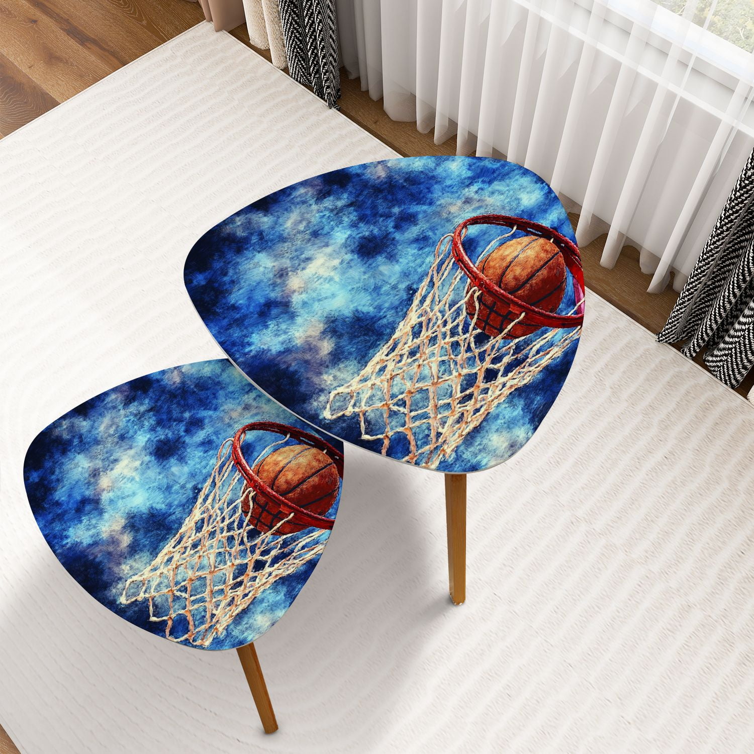 Triangle Nesting Coffee Table Set of 2 Sports Baseball Sport Theme ...