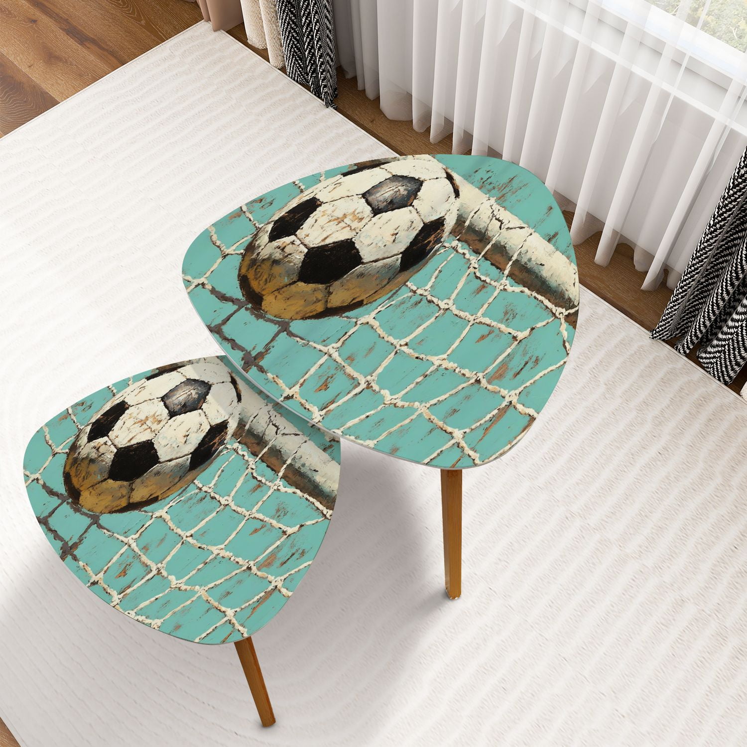 Triangle Nesting Coffee Table Set of 2 Sports Rustic Football Sport ...