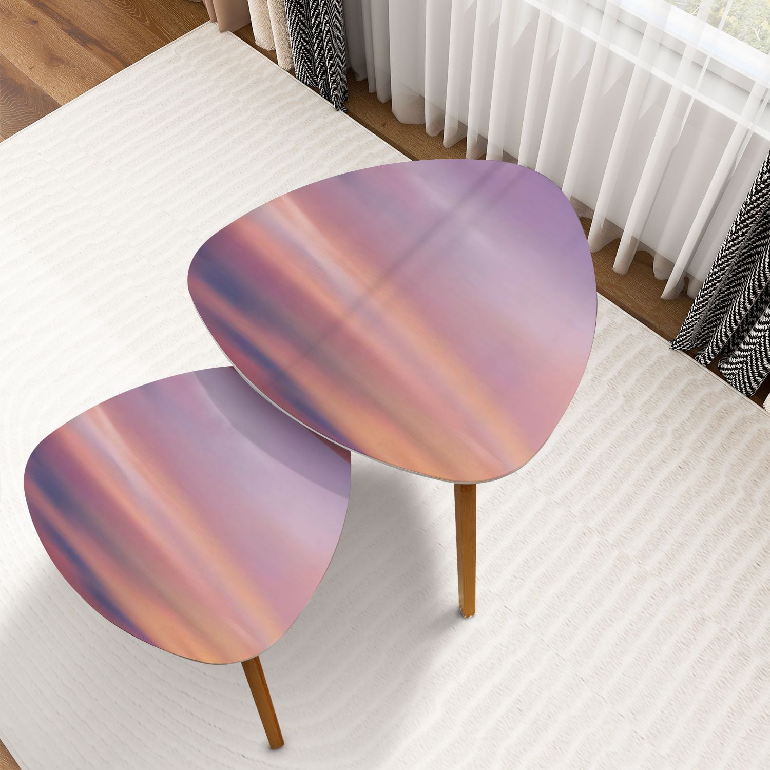 Dramatic Side Table Triangle Nesting Coffee Table Set of 2 Sunrise Morning Orange Yellow ...