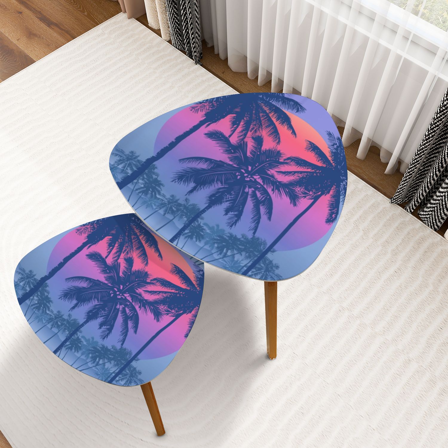 Triangle Nesting Coffee Table Set of 2 Tropical sunrise pink gradient ...