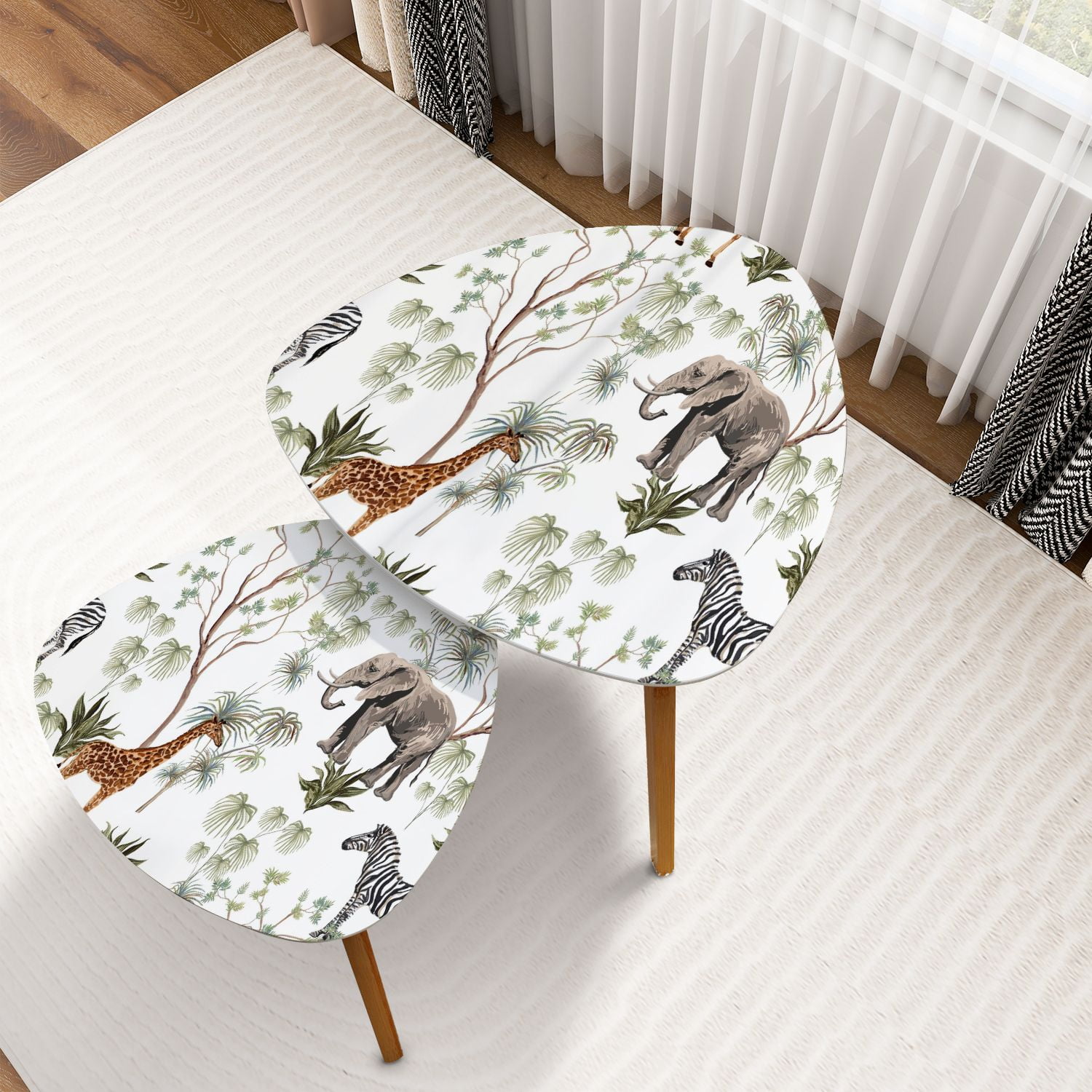 Triangle Nesting Coffee Table Set of 2 Tropical vintage botanical ...