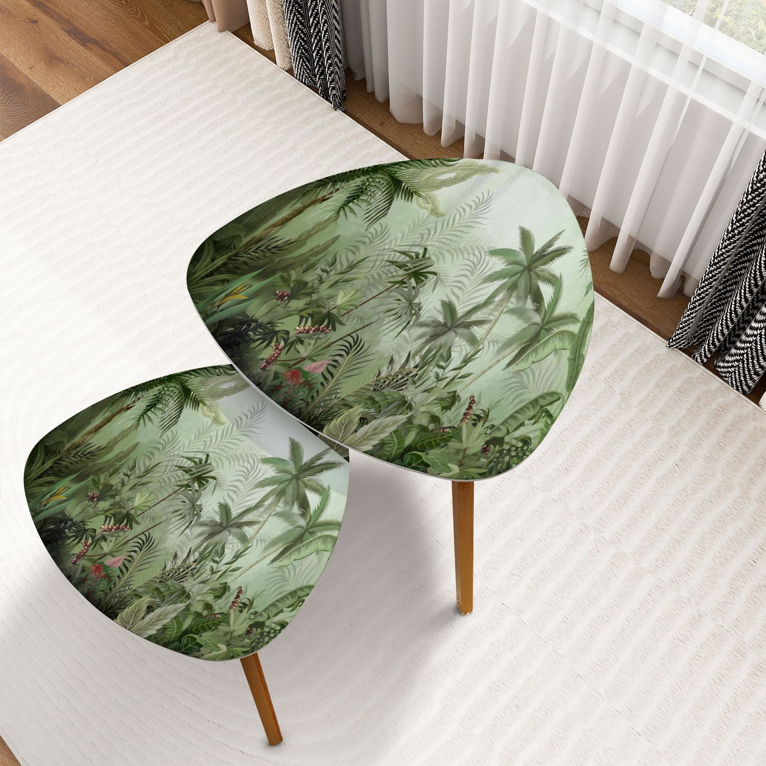 Triangle Nesting Coffee Table Set of 2 Tropical vintage botanical ...