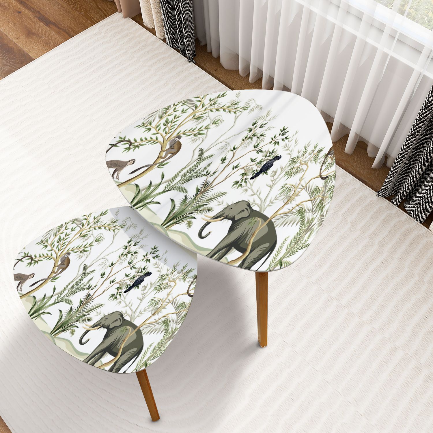 Triangle Nesting Coffee Table Set of 2 Tropical vintage botanical ...