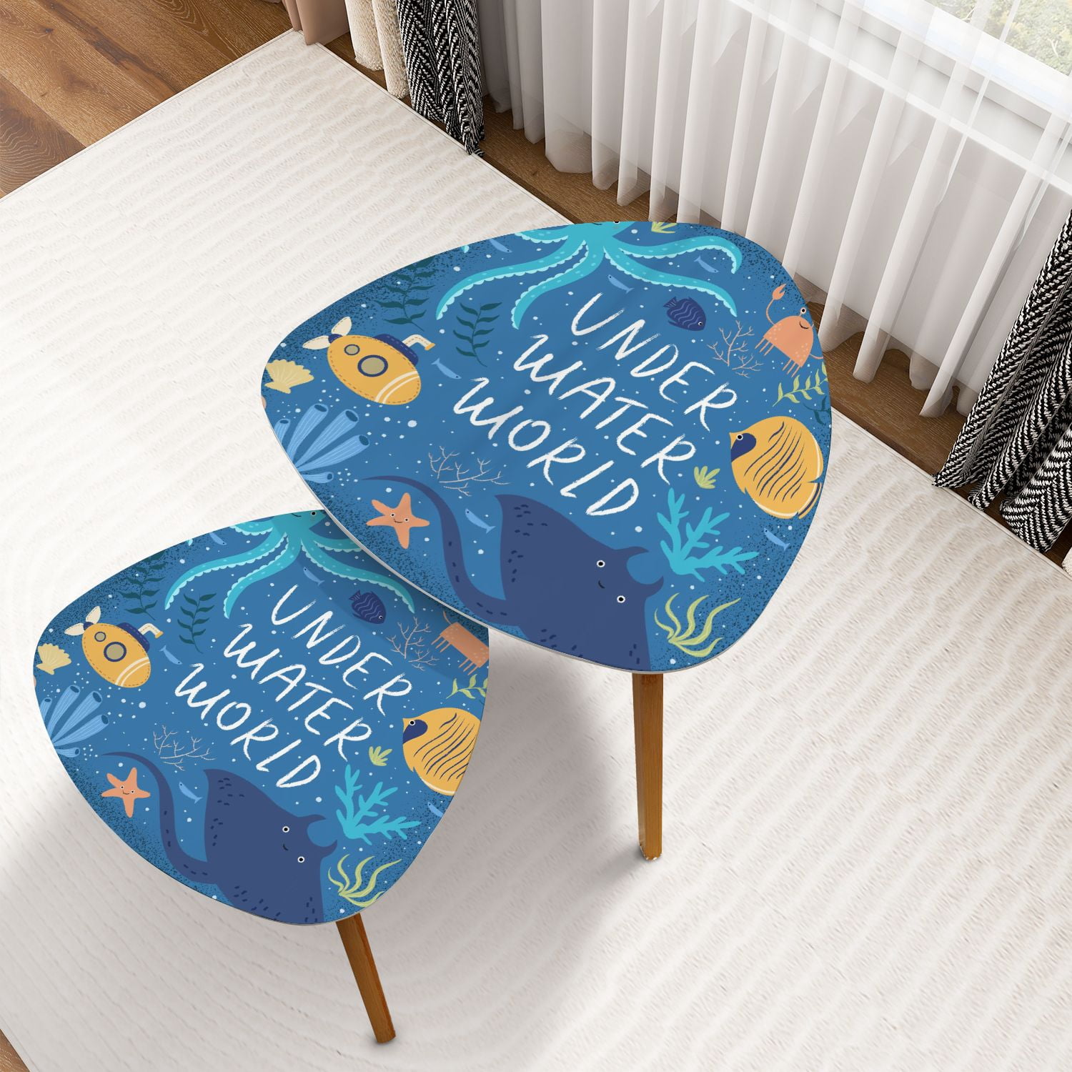 Triangle Nesting Coffee Table Set of 2 Underwater world cute ecosystem ...
