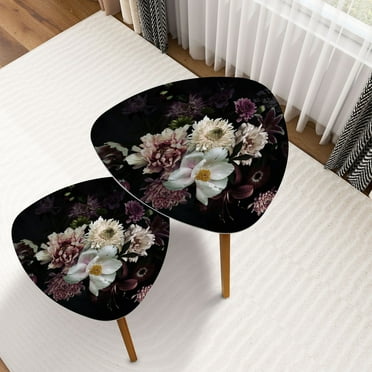Triangle Nesting Coffee Table Set of 2 Vintage floral Garden flowers butterfly Peonies roses End Table Modern Minimalist Side Table Set for Living Room Bedroom
