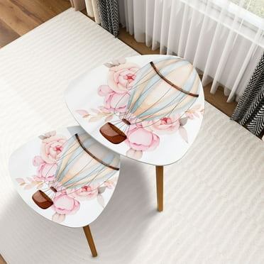 Triangle Nesting Coffee Table Set of 2 Watercolor flower hot air ballon blue pink floral baby set leaves End Table Modern Minimalist Side Table Set for Living Room Bedroom