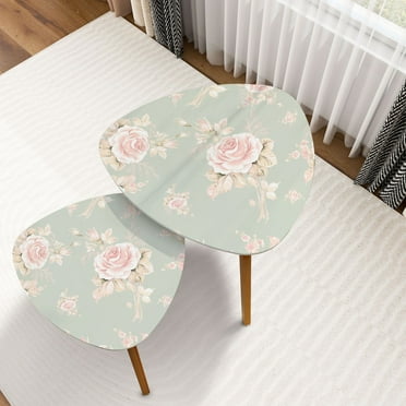 Triangle Nesting Coffee Table Set of 2 Watercolor seamless pattern roses bud Q Beautiful pattern for End Table Modern Minimalist Side Table Set for Living Room Bedroom