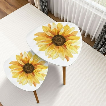 Triangle Nesting Coffee Table Set of 2 Watercolor sunflower hand painted for wedding invitation greeting End Table Modern Minimalist Side Table Set for Living Room Bedroom