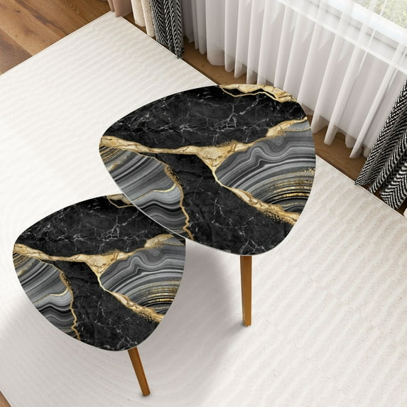 Triangle Nesting Coffee Table Set of 2 abstract agate mosaic golden veins japanese kintsugi technique fake End Table Modern Minimalist Side Table Set for Living Room Bedroom