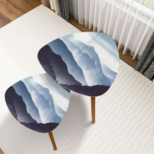 Triangle Nesting Coffee Table Set of 2 blue beautiful foggy mountains sun clouds sky End Table Modern Minimalist Side Table Set for Living Room Bedroom