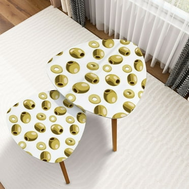 Triangle Nesting Coffee Table Set of 2 pattern yellow olives pitted cut into round pieces Seamless pattern End Table Modern Minimalist Side Table Set for Living Room Bedroom