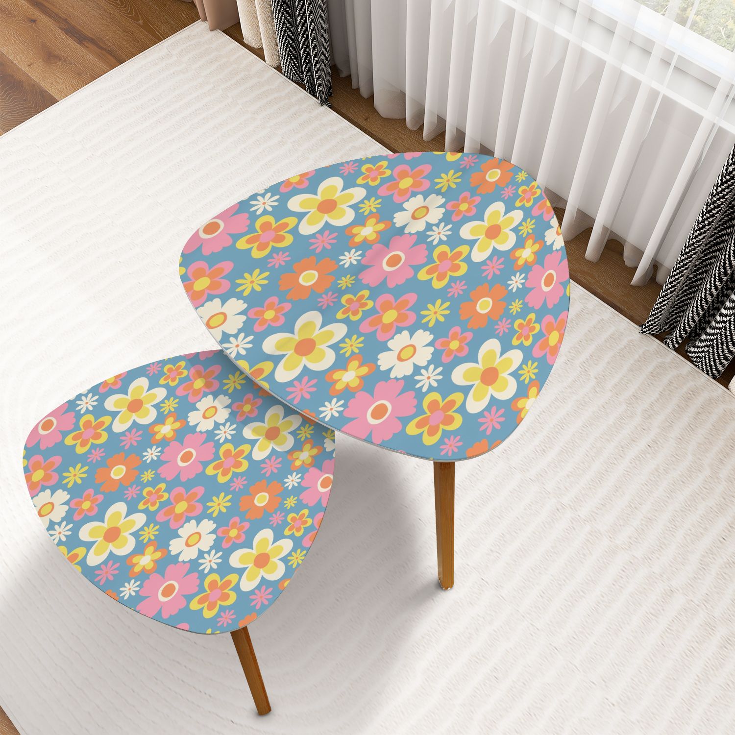 Table Post Design Triangle Nesting Coffee Table Set of 2 retro seamless flowers for ...