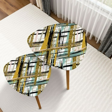 Triangle Nesting Coffee Table Set of 2 seamless pattern hand drawn gold glitter textured brush strokes End Table Modern Minimalist Side Table Set for Living Room Bedroom