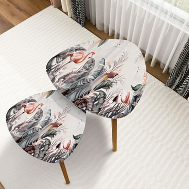 Triangle Nesting Coffee Table Set of 2 tropical print sitting palm banana leaves standing End Table Modern Minimalist Side Table Set for Living Room Bedroom
