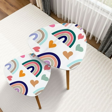 Triangle Nesting Coffee Table Set of 2 Boho rainbow heart white 10 End Table Modern Minimalist Side Table Set for Living Room Bedroom