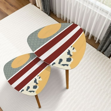 Triangle Nesting Coffee Table Set of 2 Japanese wave pattern Sun ocean line End Table Modern Minimalist Side Table Set for Living Room Bedroom