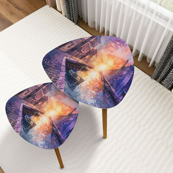 Triangle Nesting Coffee Table Set of 2 Mid Century Town Dawn Soft Pink Purple End Table Modern Minimalist Side Table Set for Living Room Bedroom