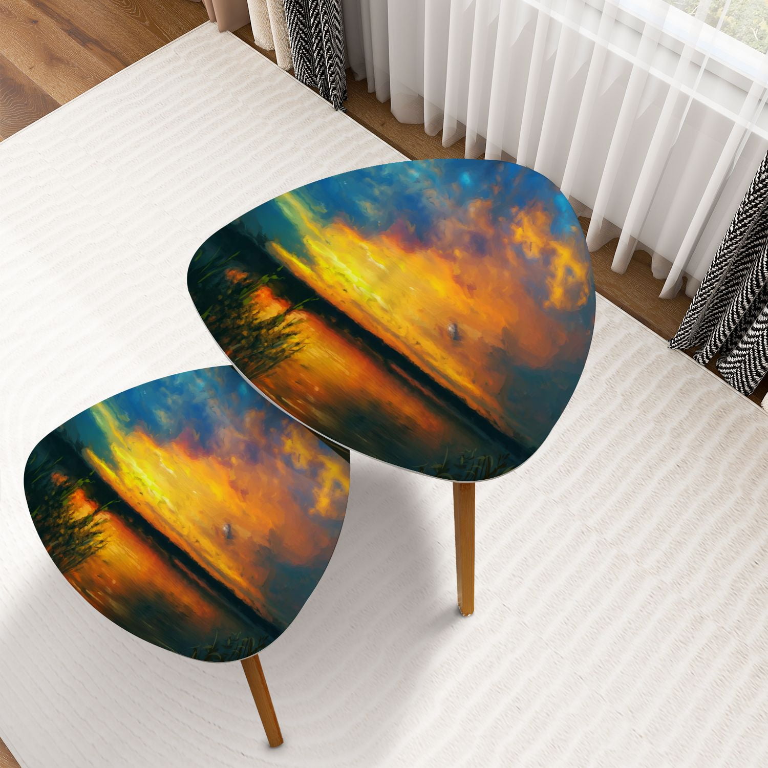 Triangle Nesting Coffee Table Set of 2 Summer sunset oil painting End ...