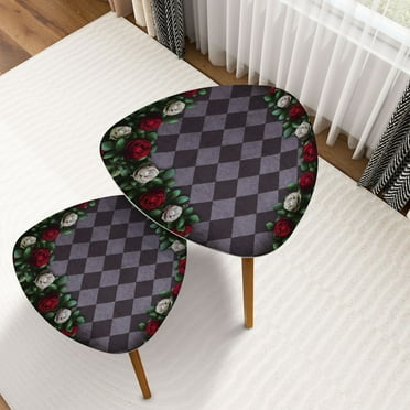 Triangle Nesting Coffee Table Set of 2 Wonderland Red roses white roses chess End Table Modern Minimalist Side Table Set for Living Room Bedroom