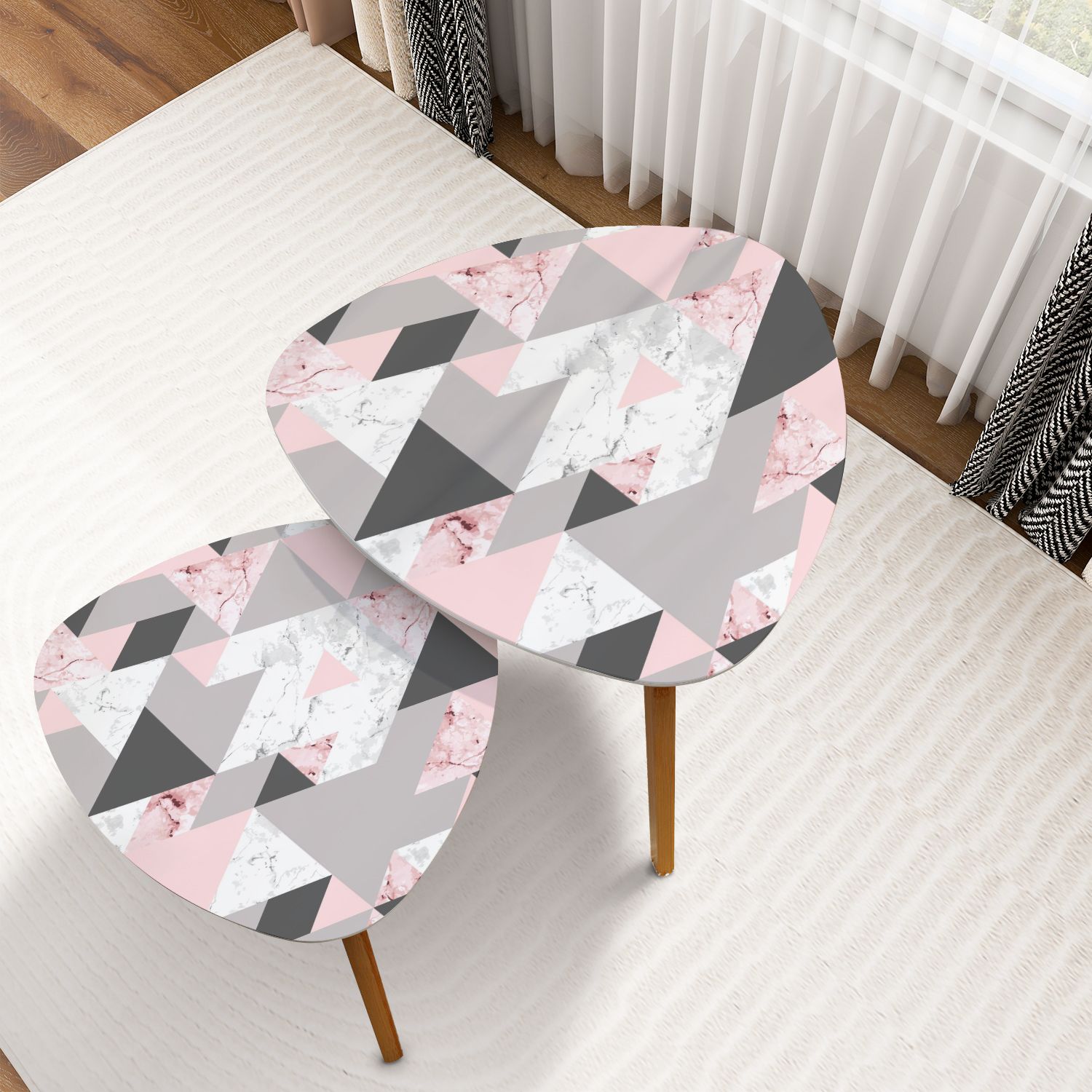 Triangle Nesting Coffee Table Set of 2 geometric abstract marble ...