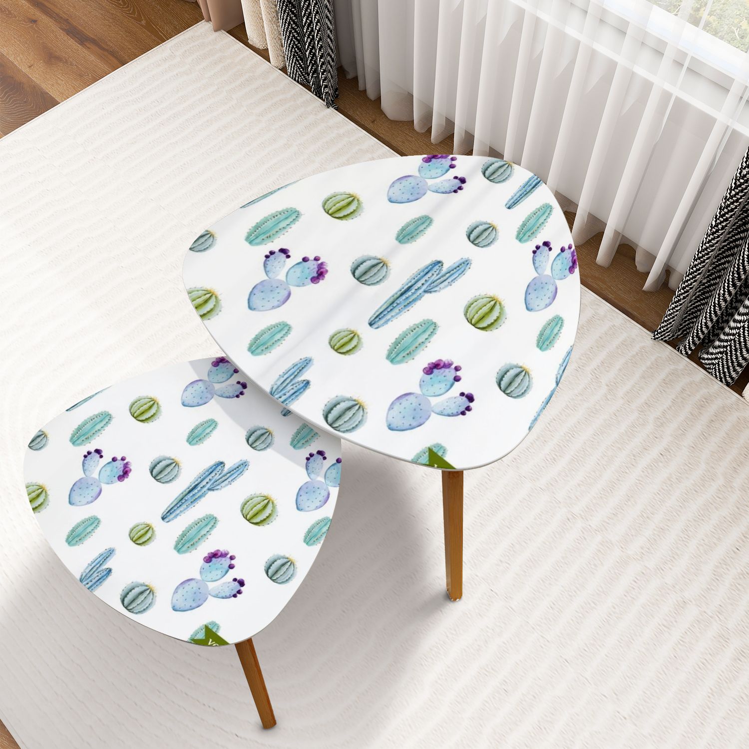 Triangle Nesting Coffee Table Set of 2 watercolor tropical pattern ...