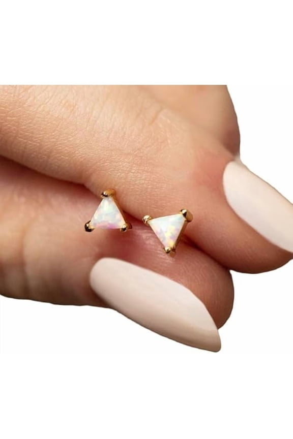 Triangle Opal Studs, Natural Australian Opal Stud Earring, Opal Earring, October Birthstone, Stud Pair, Womens Earring, Gold Micron, Mens Studs, Unisex Earrings, 925 Sterling Silver, Christmas Gift