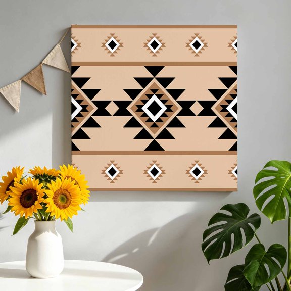 Triangle Pattern Canvas Wall Art, Brown Black Western Tribal Pictures Wall Decor Wooden Framed Artwork Art Prints for Living Room Hallway Bedroom Office 8"x8"