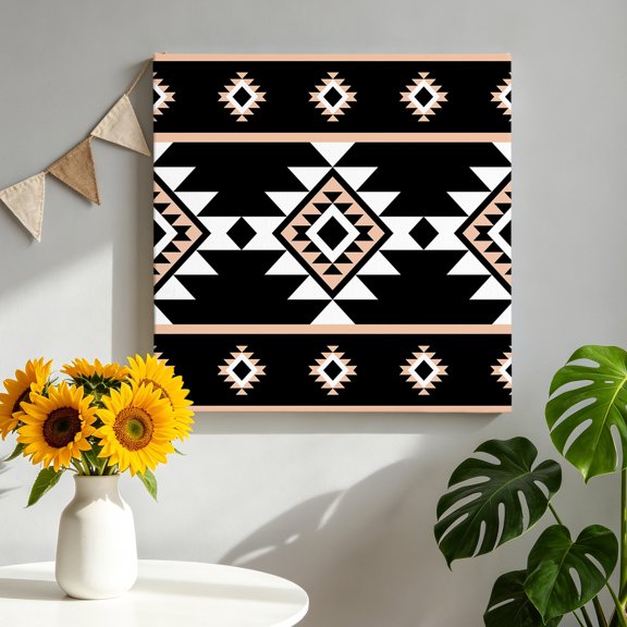 Triangle Pattern Canvas Wall Art, Pink Black White Western Tribal Pictures Wall Decor Wooden Framed Artwork Art Prints for Living Room Hallway Bedroom Office 8"x8"