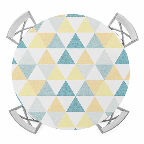 Triangle Pattern Geometric Elastic Fitted Round Table Cover Modern Abstract Waterproof Outdoor Tablecloth for Holiday Party, Picnic, Patio & Dining Fits Tables Up to 45"-54"